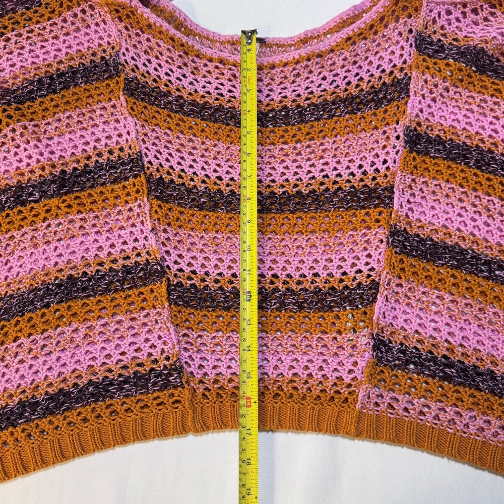 Free People Poncho Sweater Womens S Pink Striped Boho Crochet Open Knit Cropped - Picture 4 of 6